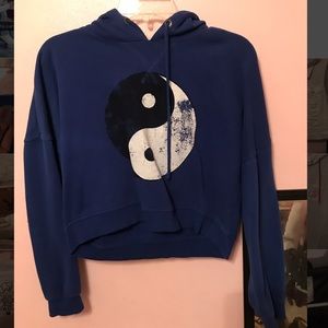 Blue Ying Yang Cropped Hoodie